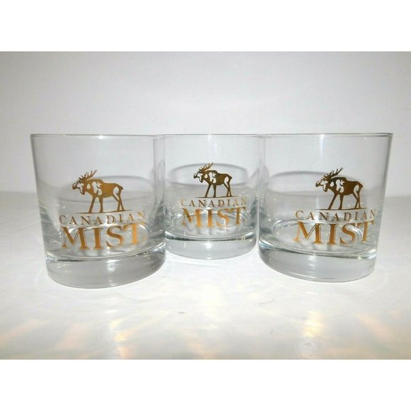 Set 3 Canada Mist Rye Whiskey Gold Transfer MOOSE Low Ball Tumbler Glasses NEW - Picture 1 of 5
